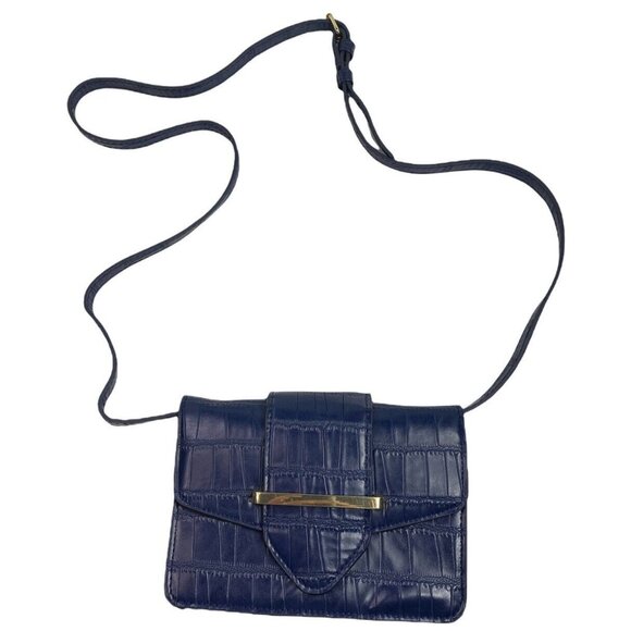 Who What Wear Womens Vegan Leather Crocodile Print Crossbody Purse Navy New - Picture 1 of 6